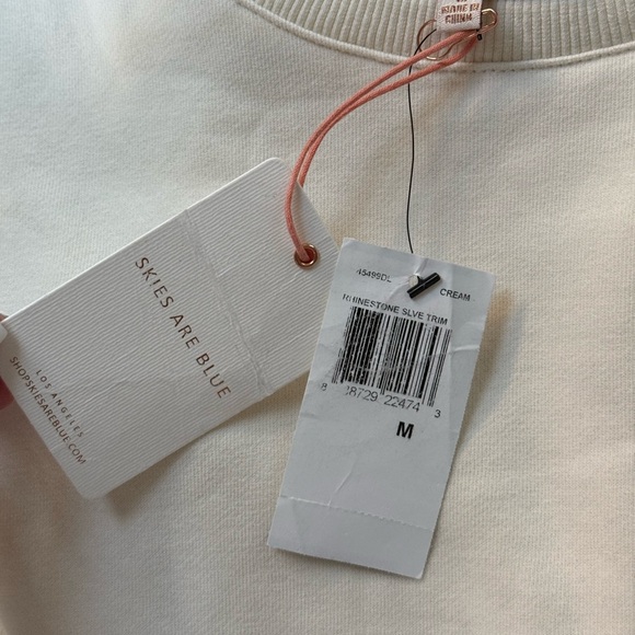 NWT Skies Are Blue Rhinestone Sleeve Cotton Blend Swearshirt / Medium - Picture 9 of 9